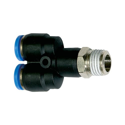  Y csatlakozó »Blue Széria«, forgatható, R 1/8 külső, Ø 6 mm