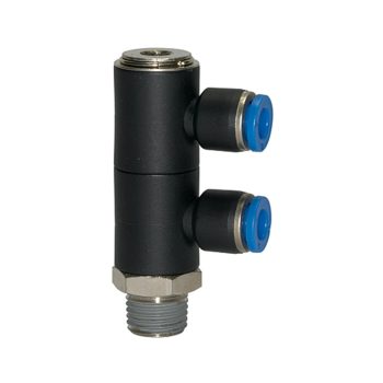    L többszörös elosztó „Blue Series”, 2-utas, forgatható, R 1/4 a (kúpos külső menet ). Ø6 mm