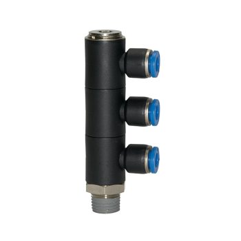    L többszörös elosztó „Blue Széria”, 3-utas, forgatható, R 1/8 a (kúpos külső menet ). Ø6 mm