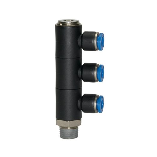 L többszörös elosztó „Blue Széria”, 3 irányban forgatható, R 3/8 a. Ø12mm