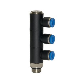    L többszörös elosztó „Blue Széria”, 3-utas, forgatható, G 1/8 a (párhuzamos külső menet ). Ø6 mm