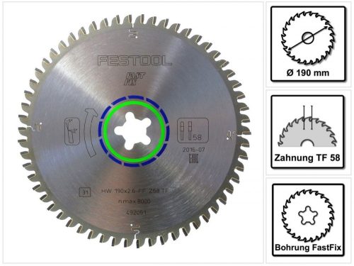 Festool Körfűrészlap HW 190x2,6 FF TF58 ALUMINIUM/PLASTICS