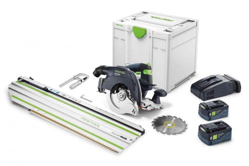 Festool Akkus kézi billenőbúrás körfűrész HKC 55 5,0 EBI-Set-FSK 420 + ajándék kapcsozógép/szegezőgép