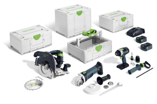 Festool Akkus kombikészlet a faipar számára HKC 55/TPC 18/AGC 18/TB M 137 + ajándék kapcsozógép/szegezőgép