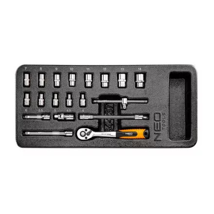Dugókulcskészlet 1/4", 19Db, 4-14mm,  (tálcás ) Neo Tools