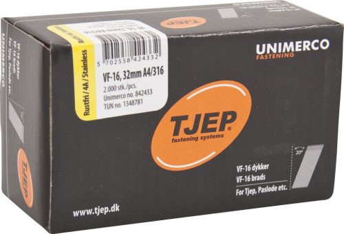TJEP VF-16, 32 mm szeg 2000 db rozsdamentes