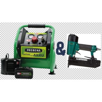   PREBENA Akkus kombi szett 15-40mm (Vitas-100 Kompresszor + 2P-J/ES40 Szegező/kapcsozógép )/amíg a klt. tart*/